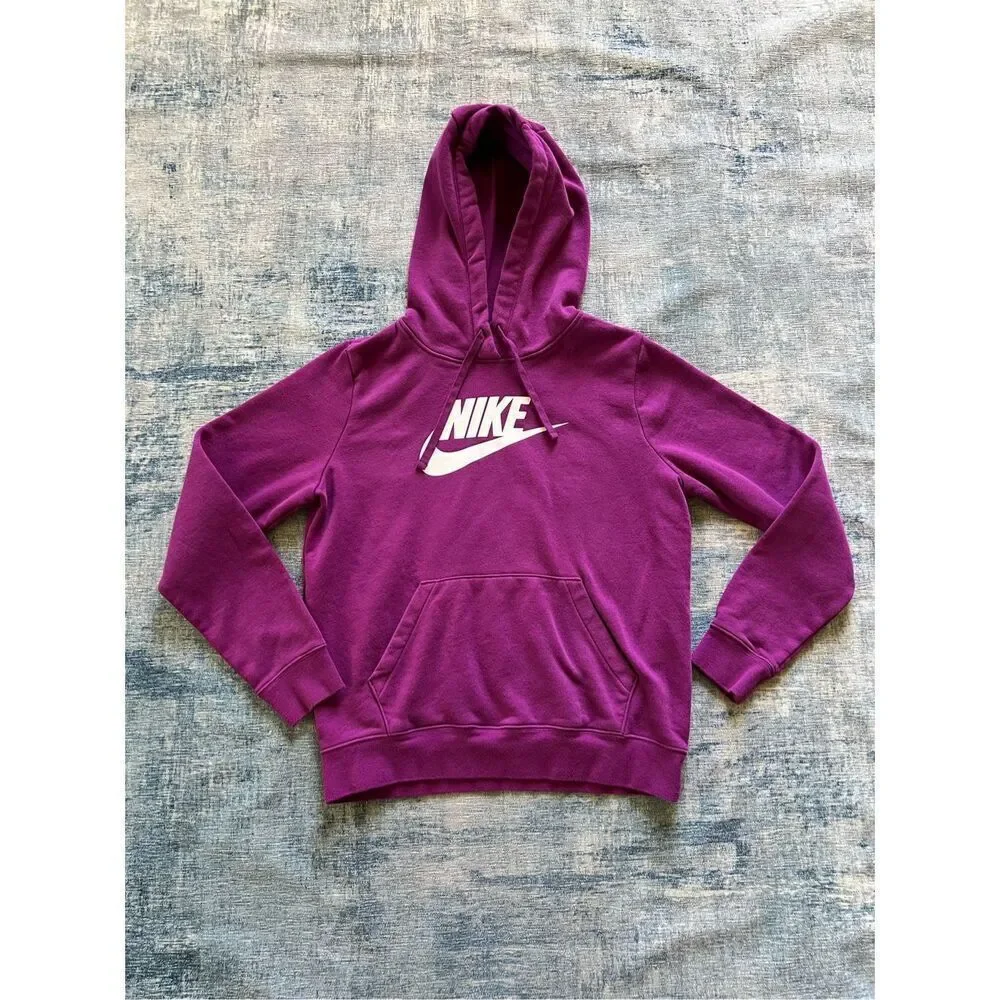 Nike Fuchsia Purple White Logo Club Pullover Fleece Hoodie Women's Small